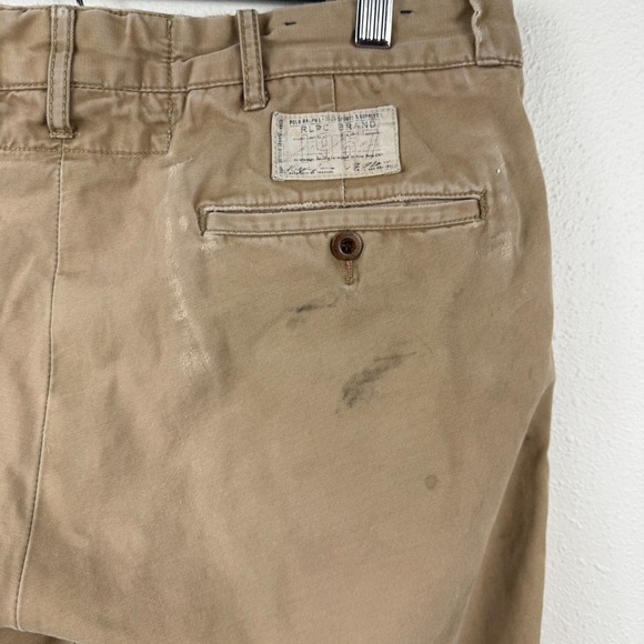 Polo Ralph Lauren Distressed Chino Pants Tan Khaki Mens 33x32 Patch Work RN41381 - Picture 12 of 14